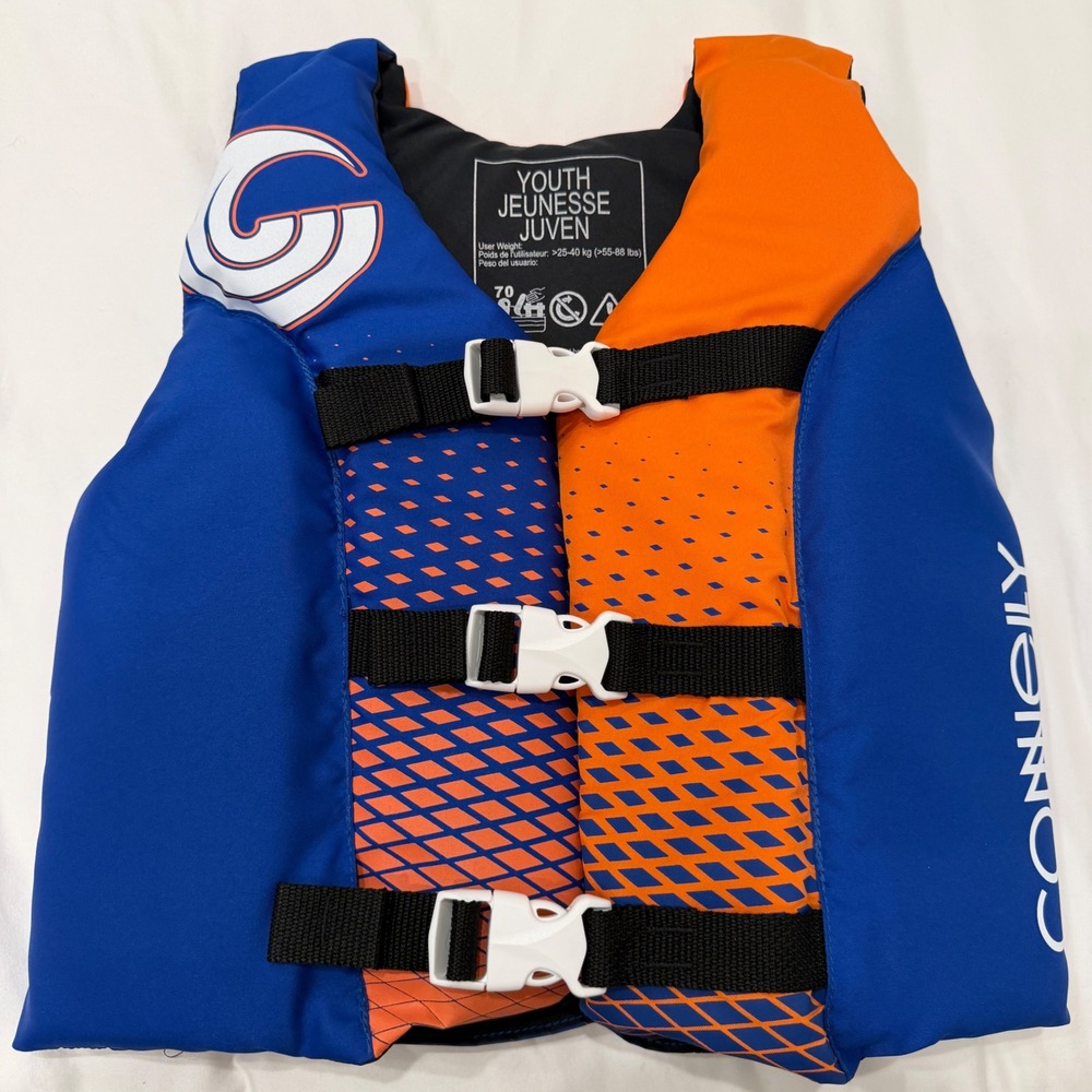 Connelly Youth Life Jacket Blue Orange USCG Approved PFD 55-88 lbs
